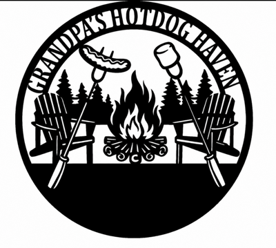 Hotdog Marshmallow Fire Scene Metal Sign