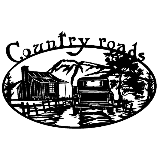 Country Roads Cabin Scene Sign